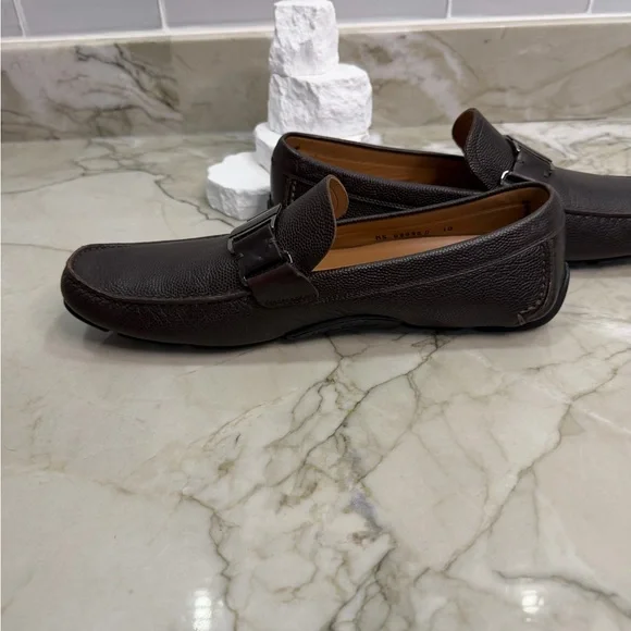 Men’s Salvatore Ferragamo Brown Leather Gancini Driver Loafers – Size 10 - Picture 4 of 9
